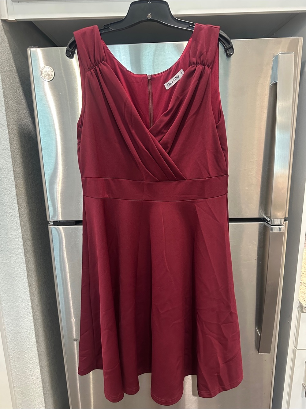 Grace Karin Wine Red Sleeveless A-Line Midi Dress
